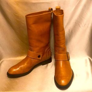 Women’s Tod’s “Dandy” Cognac Tan Moto Leather Boots Sz. 6 1/2